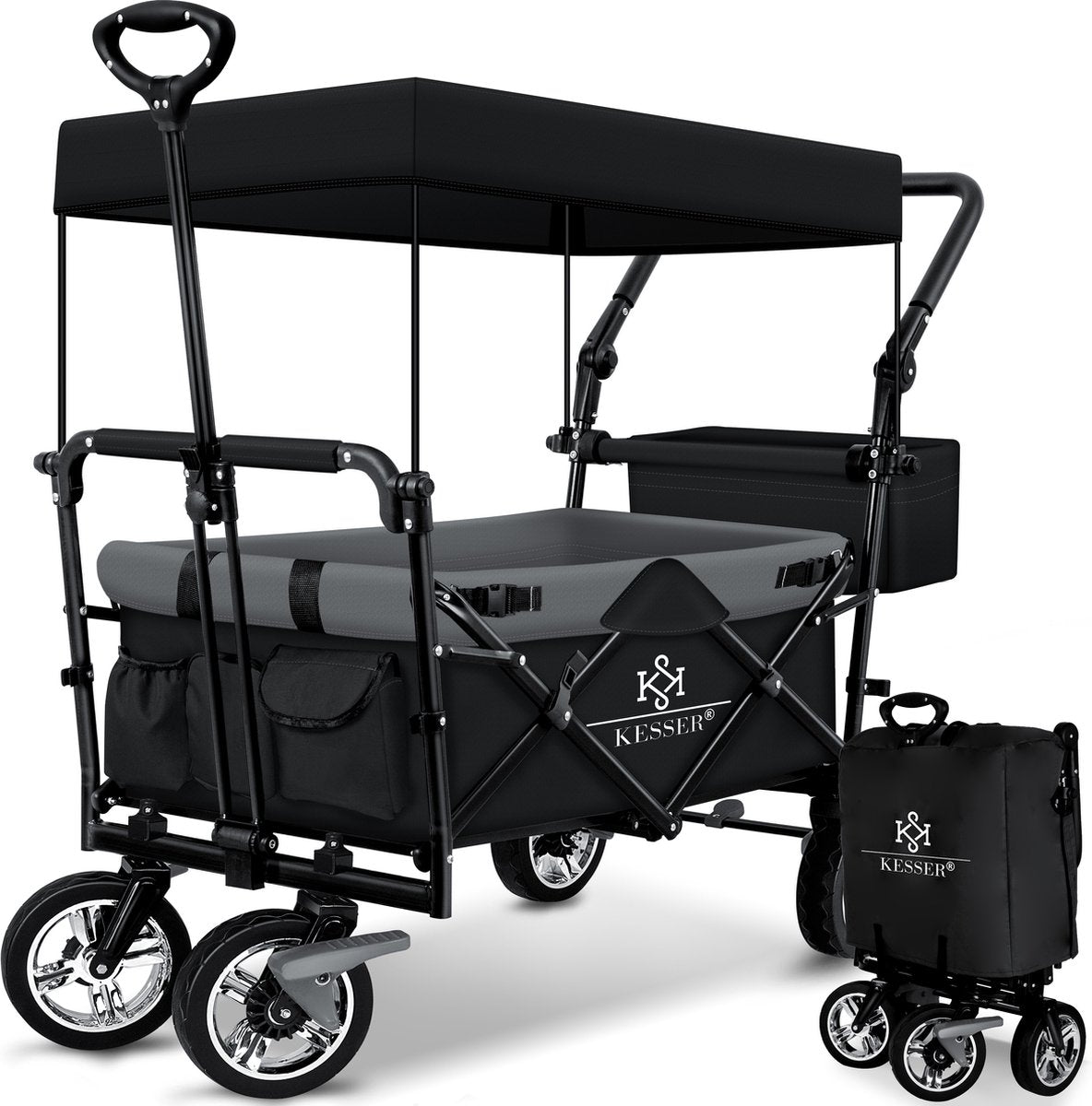 Chariot pliable plage avec toit 2 ceinture à 3 points jusqu'à 80kg