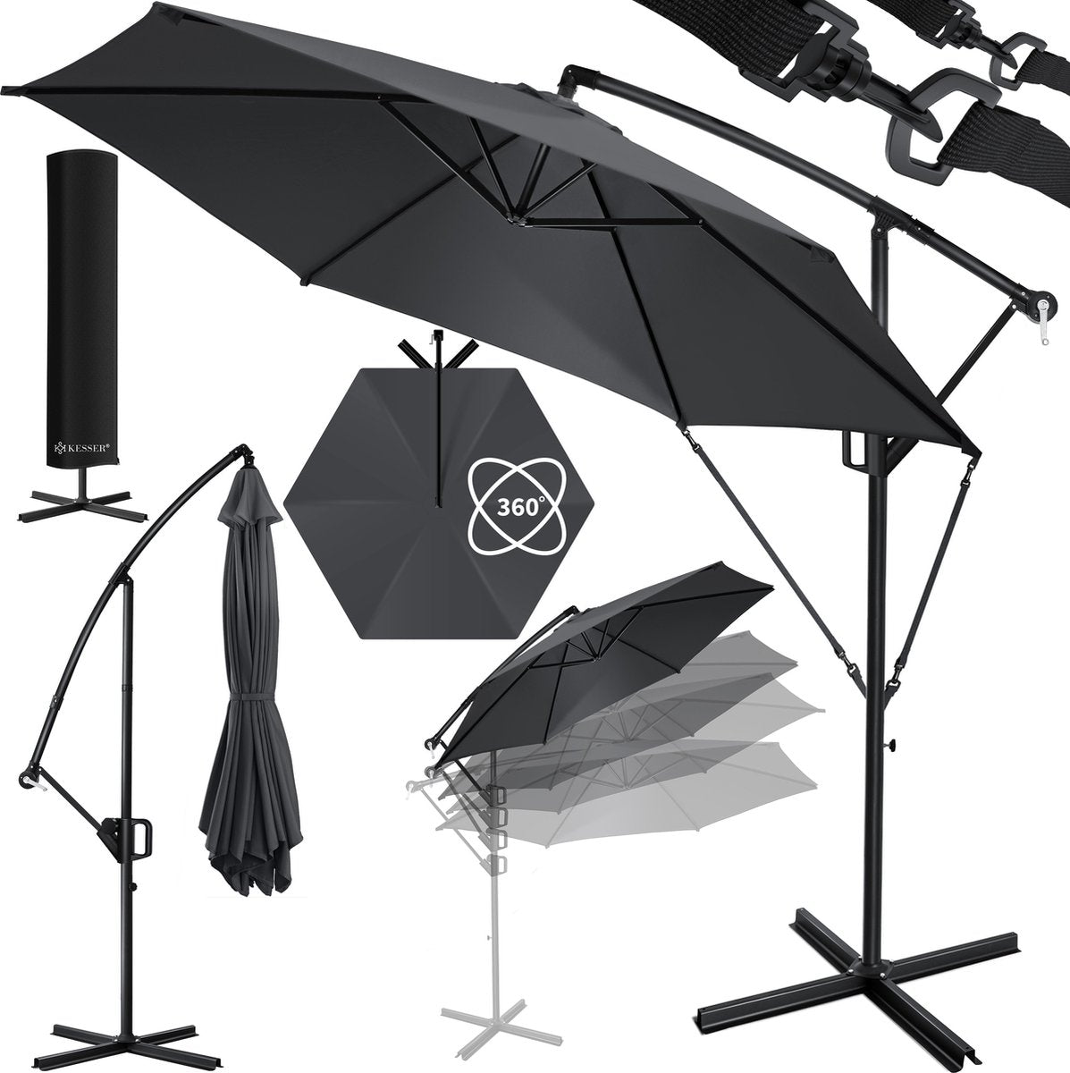 Parasol déporté avec pied 300cm x 300cm rotatif à 360° Housse de protection