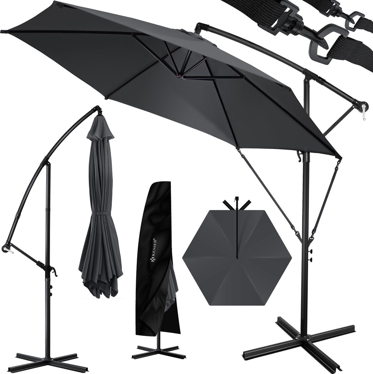 Parasol déporté avec pied 300cm x 300cm rotatif à 360° Housse de protection