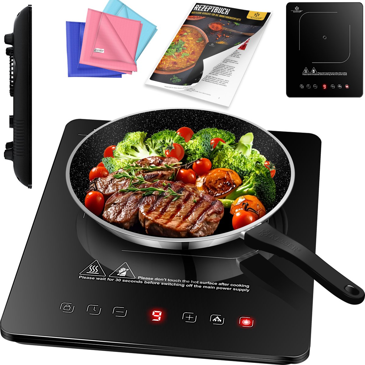 Plaque de cuisson à induction 2100 W 240 V avec 1 zone de cuisson 28 cm, 3 chiffons microfibres