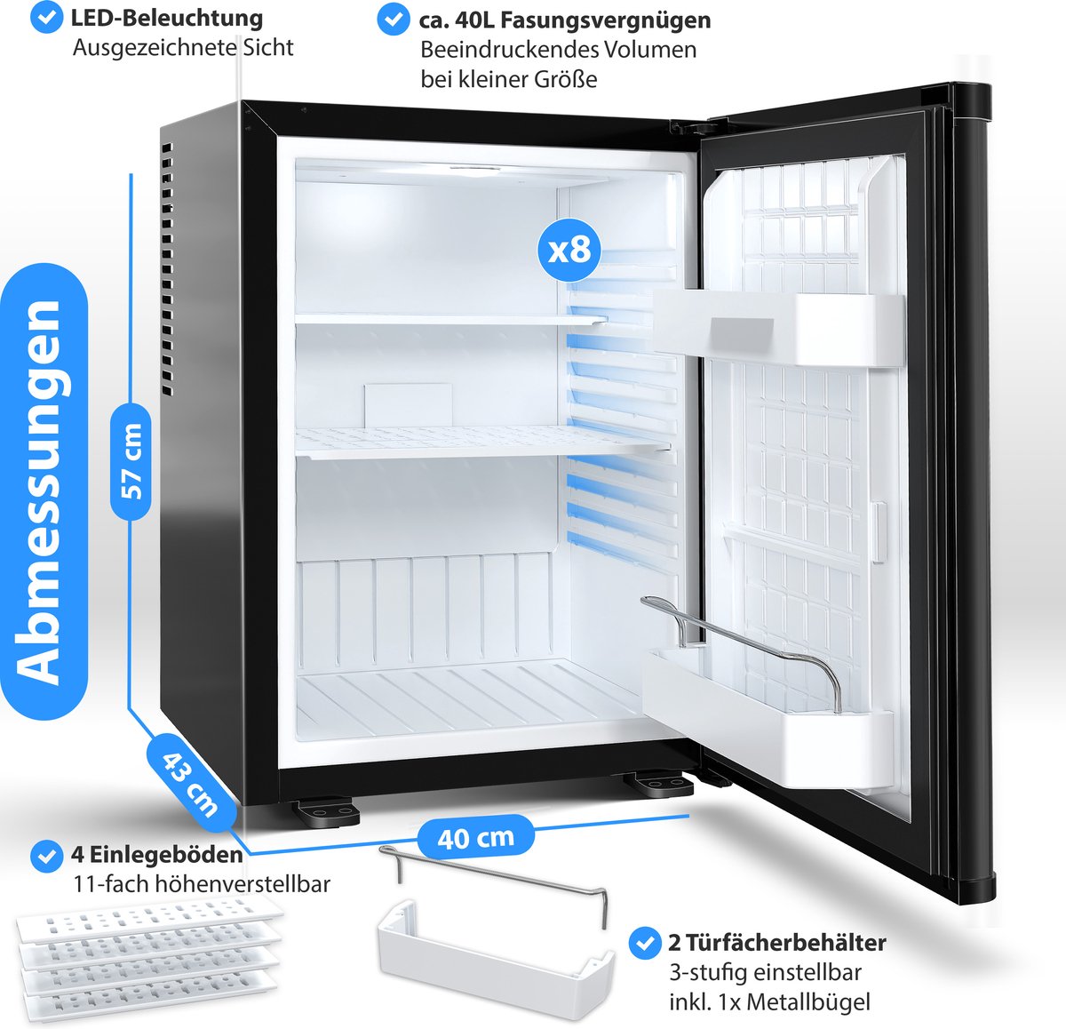 Mini-réfrigérateur frigo avec serrure Minibar 40 litres Verrouillable env. 4°-16°C Noir