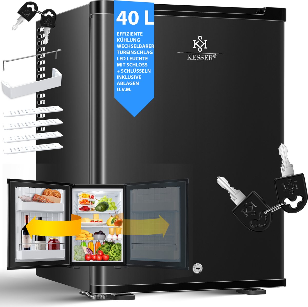 Mini-réfrigérateur frigo avec serrure Minibar 40 litres Verrouillable env. 4°-16°C Noir