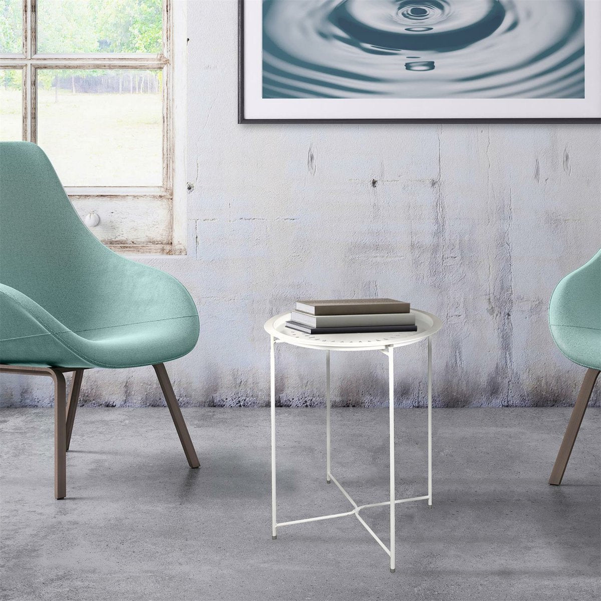 Table d'appoint en métal intérieur extérieur Blanc