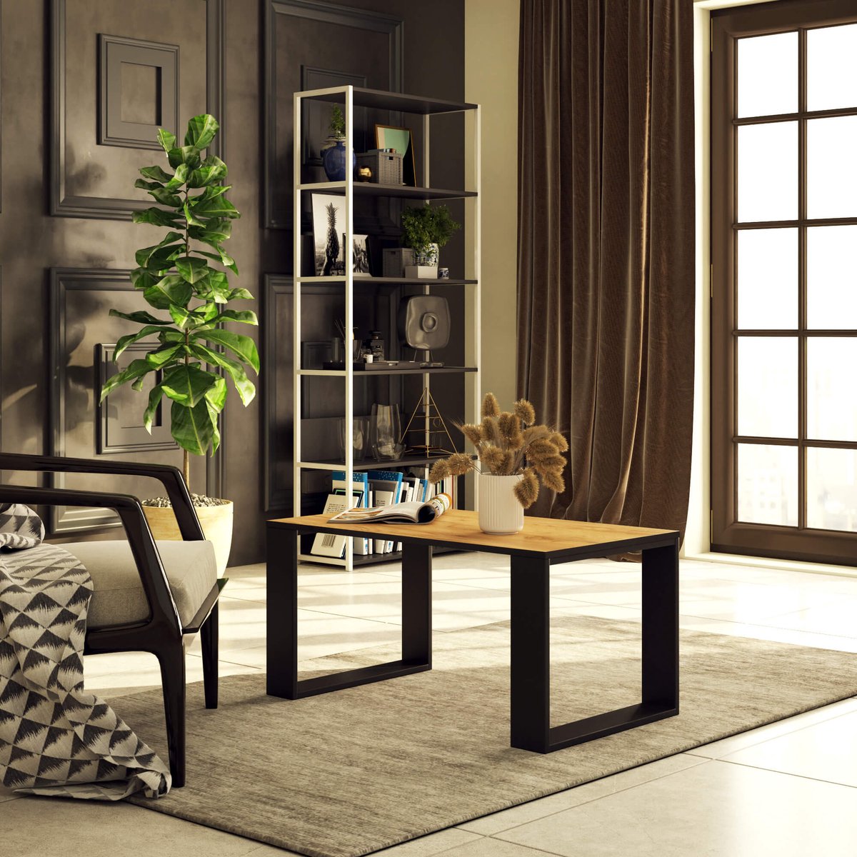Table Basse Nox Chêne Craft Pieds Noirs 92x53x45 Cm