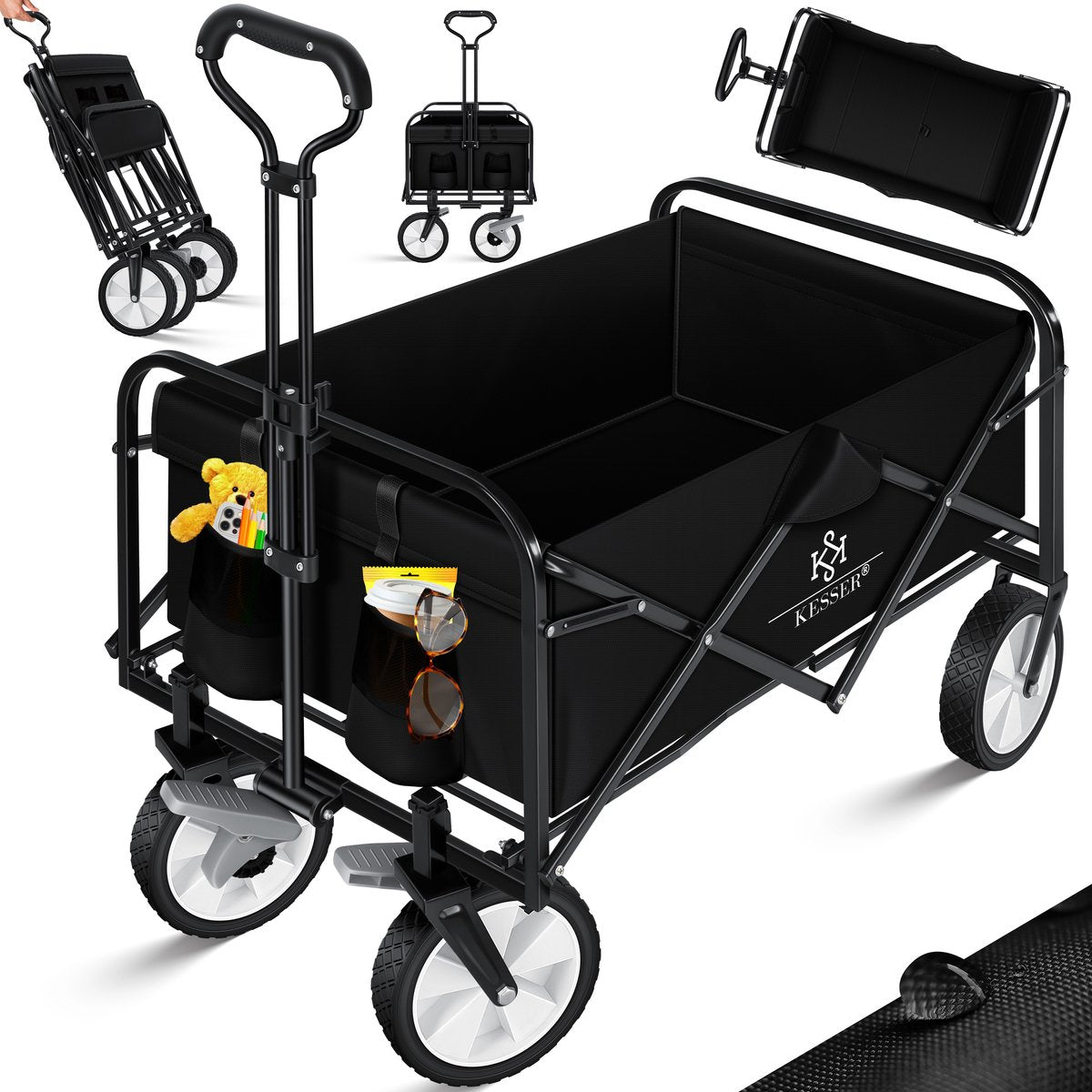 Diable pliable chariot pliable avec 2 sacs filet Chariot de plage Pneus PVC jusqu'à 80 kg