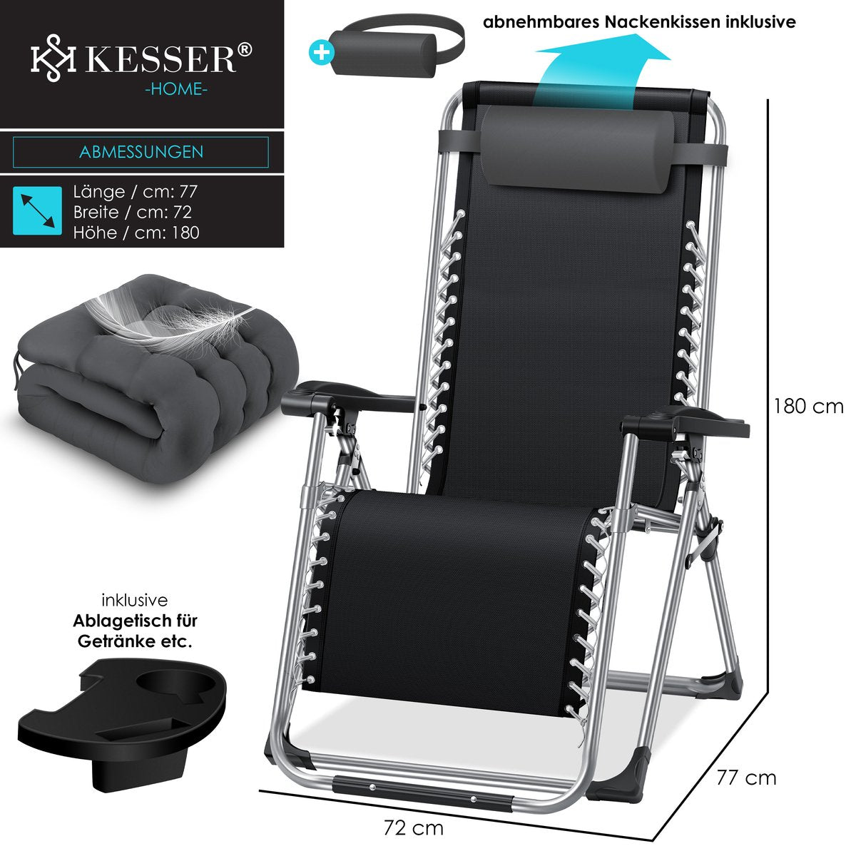 Chaise longue transat pliable avec porte gobelet