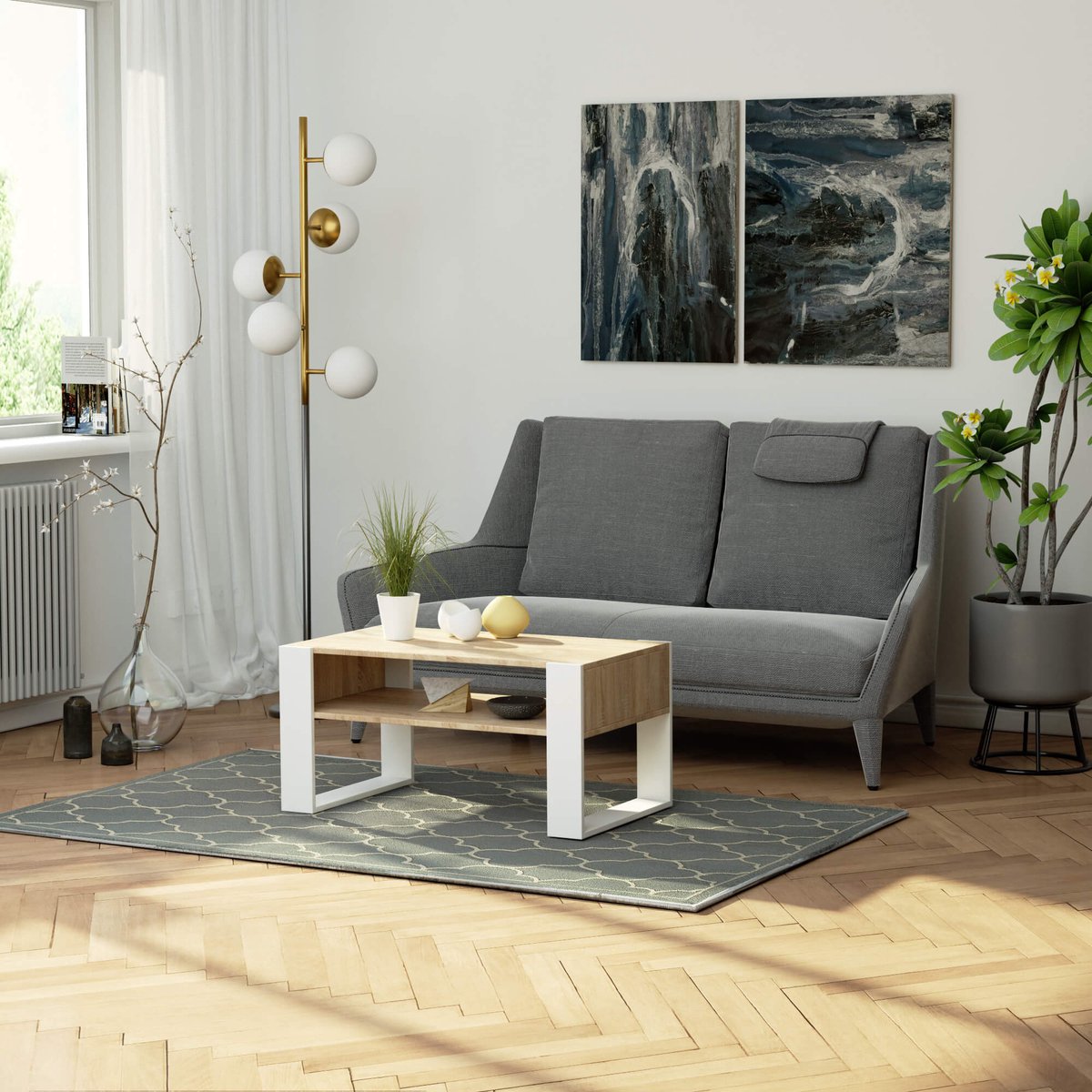 Table Basse bois Chêne Sonoma Blanc 92x53x45 Cm