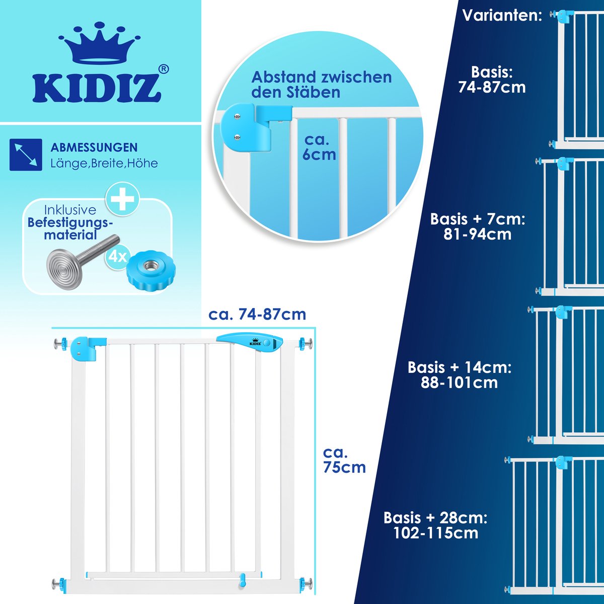 Barrière de sécurité escalier 74-87 cm Extensible - sans perçage