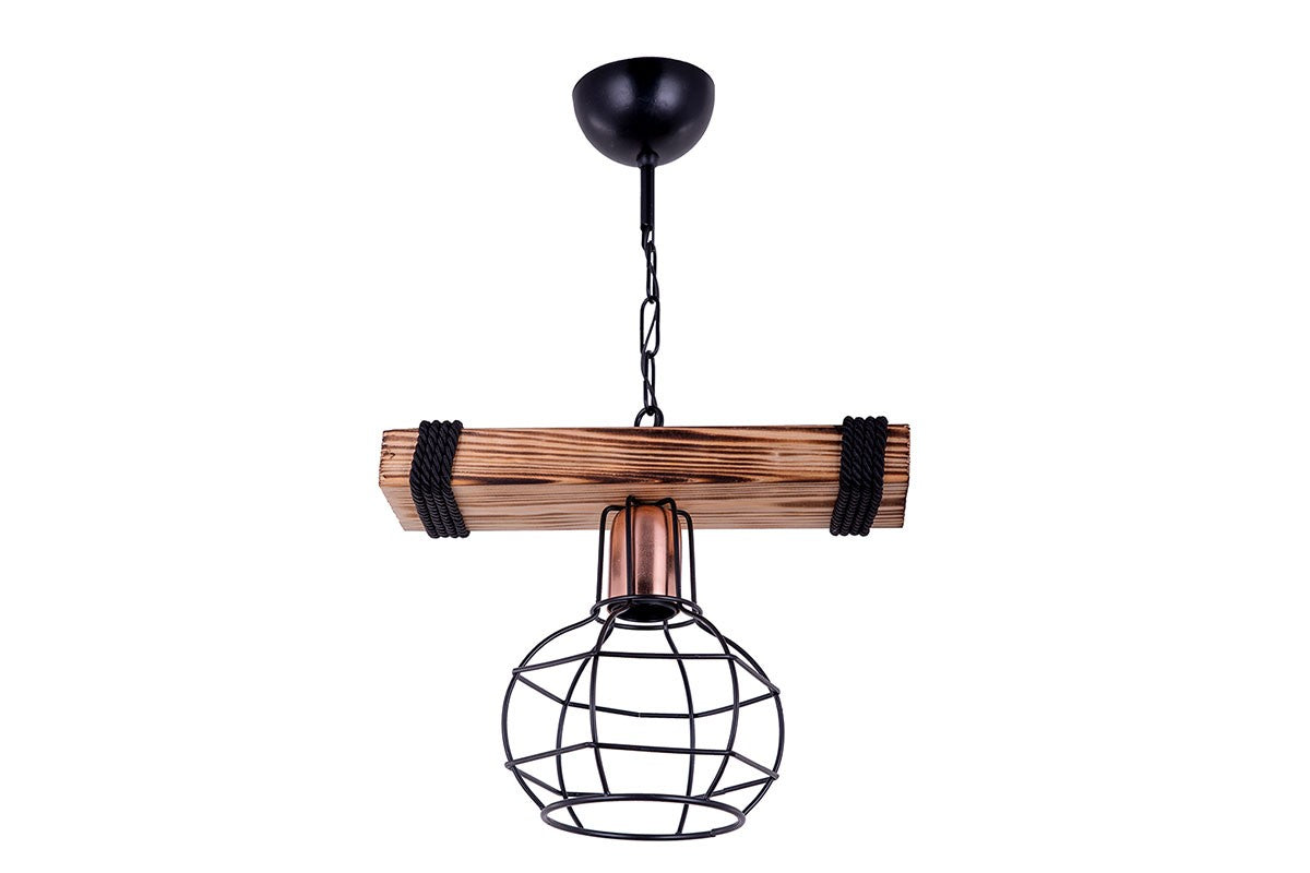 Suspension luminaire Plafonnier E27 noyer-noir 28,5x15x50cm