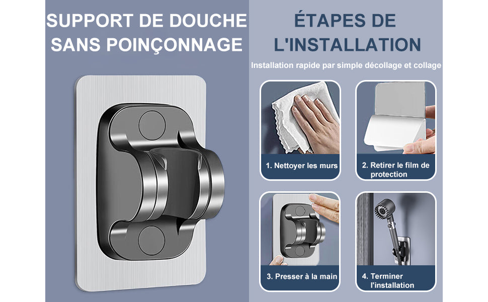 Pommeau de Douche massage Haute Pression Economiseur d'eau filtre Anti Calcaire 1.5M + Support