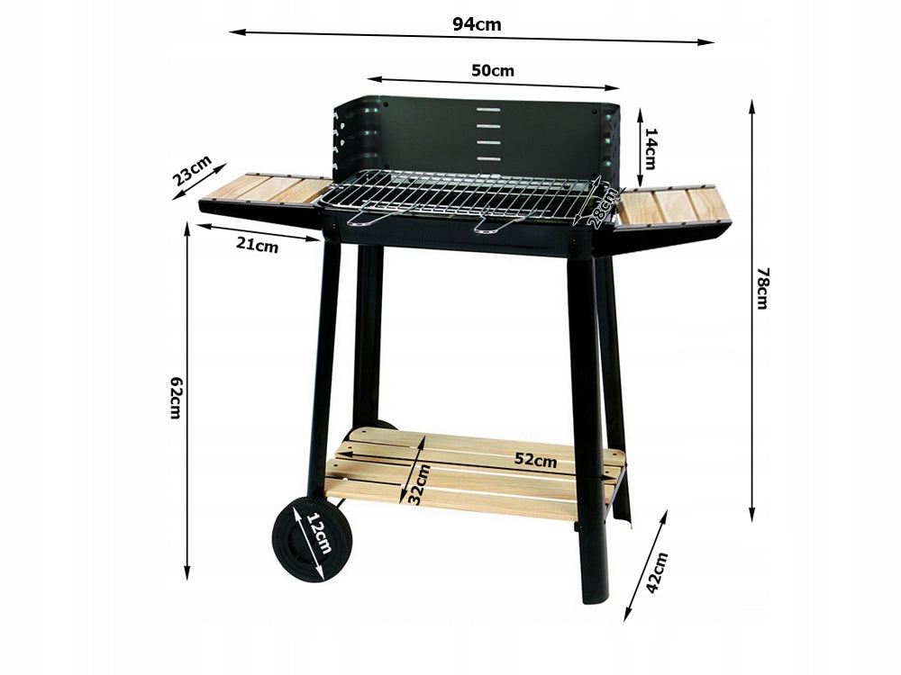 Barbecue charbon avec étagères en bois 94X78X42 cm