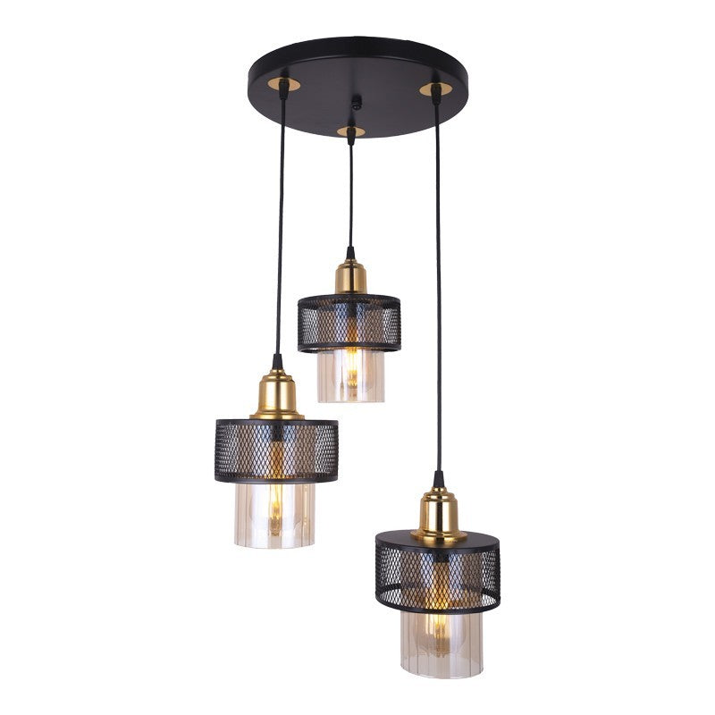 Plafonnier suspension luminaire 3 lumières E27 noir-or D30x85cm