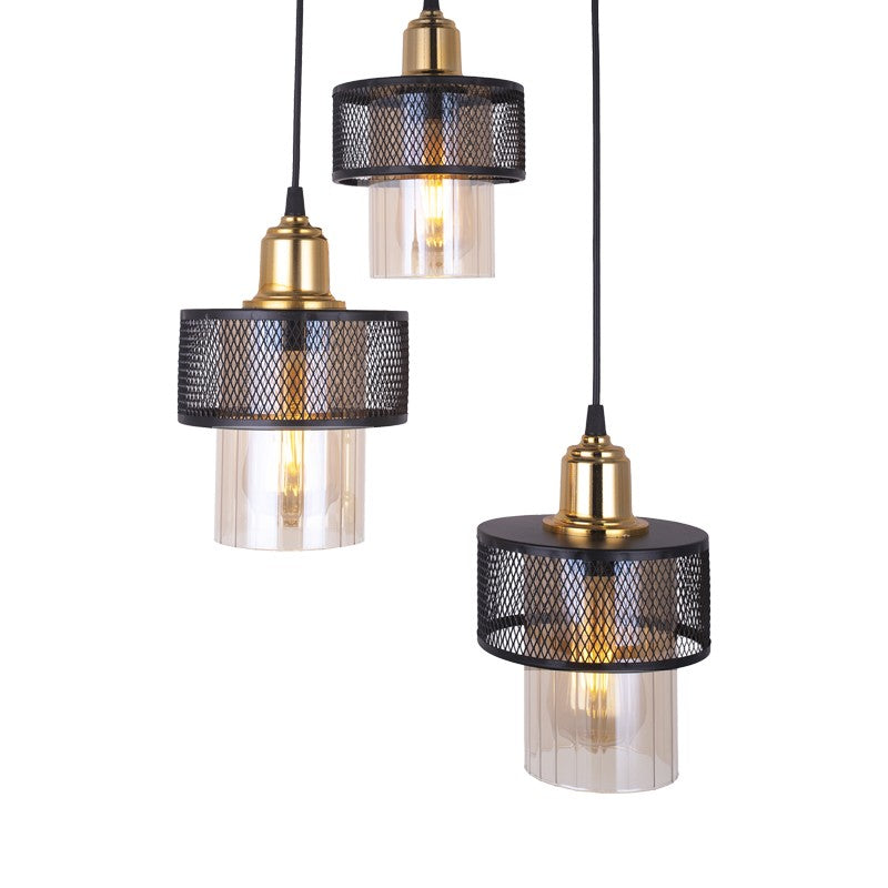 Plafonnier suspension luminaire 3 lumières E27 noir-or D30x85cm