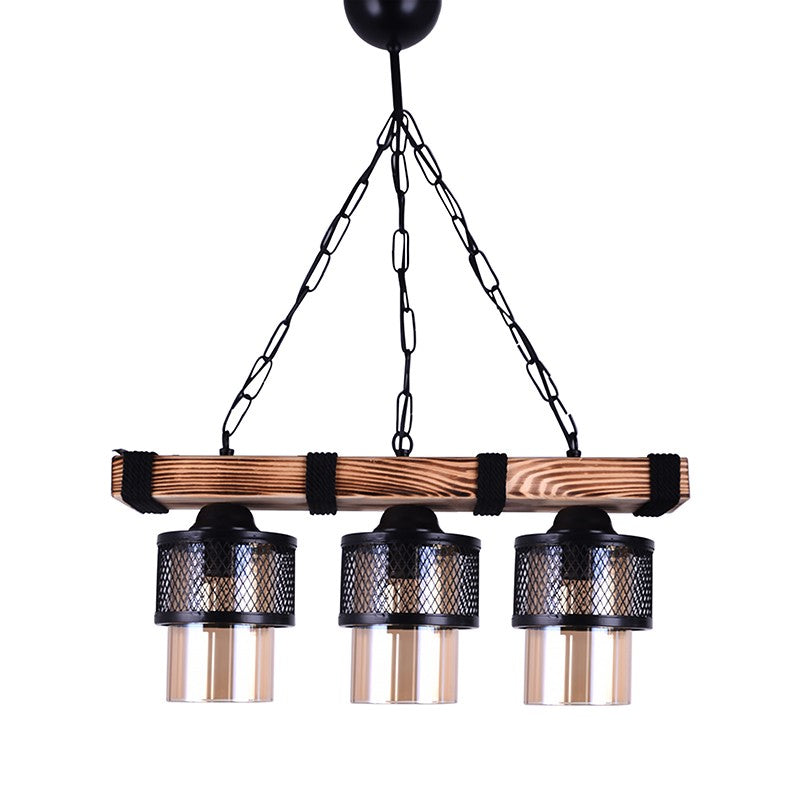 Plafonnier suspension luminaire 3 lumières PWL-1046 E27 noir-noyer 50x15x65cm