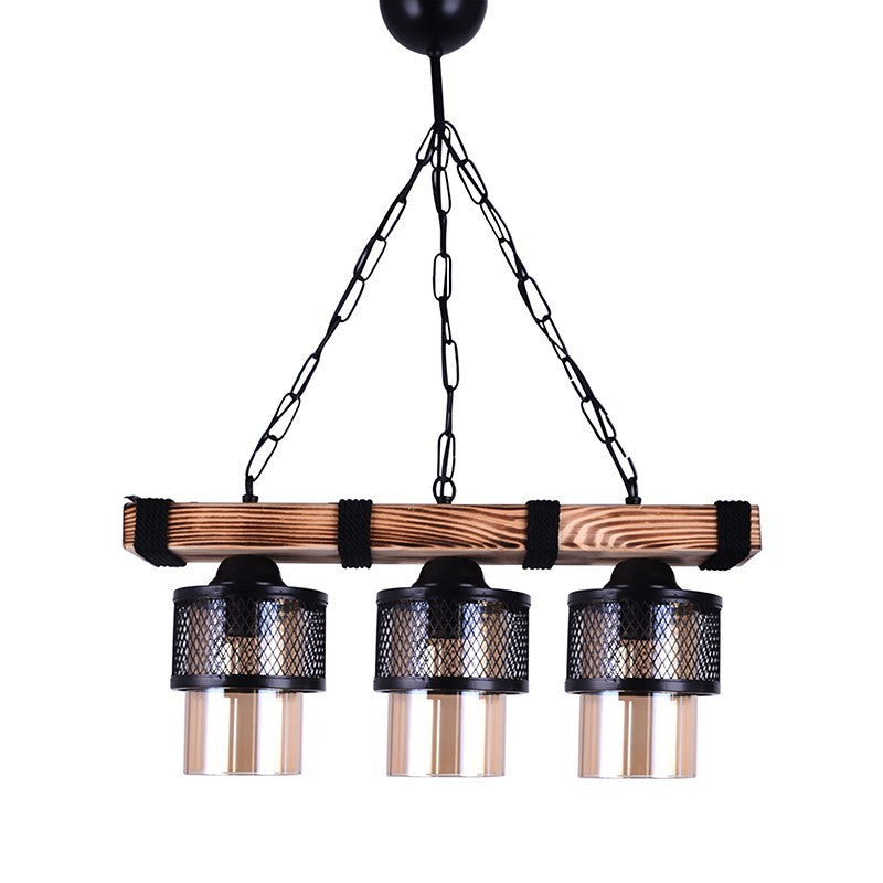 Plafonnier suspension luminaire 3 lumières PWL-1046 E27 noir-noyer 50x15x65cm