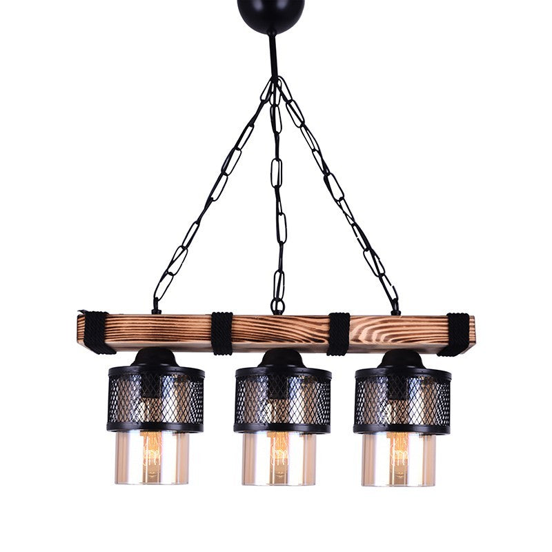 Plafonnier suspension luminaire 3 lumières PWL-1046 E27 noir-noyer 50x15x65cm
