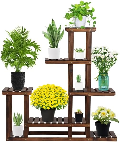 Étagère à Fleurs en Bois Porte Pots de Plante avec 7 Tablettes 97 x 25 x 96 cm