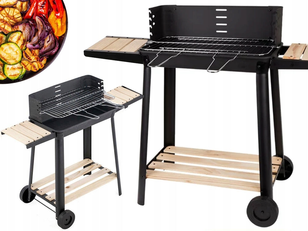 Barbecue charbon avec étagères en bois 94X78X42 cm