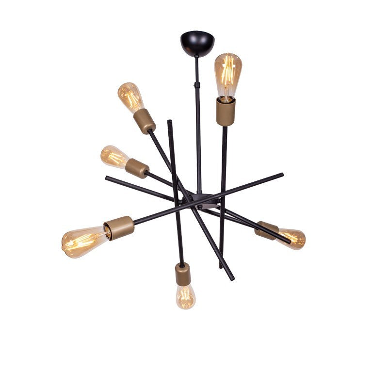 Plafonnier suspension luminaire 6 lumières Hugo E27 noir-or 55x55x35cm