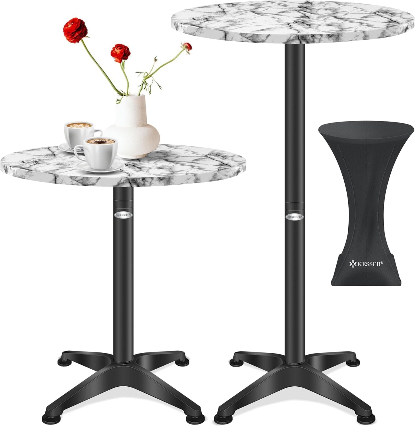 Table de bistrot 2 en 1 Plateau en aluminium et acier inoxydable - Hauteur réglable 70 cm/115 cm Marbre