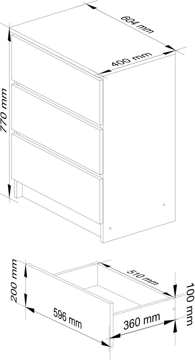 Commode 3 tiroirs 60 x 77 x 40 cm Blanche