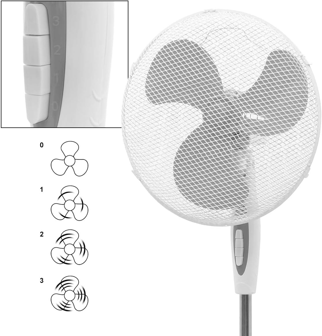 Ventilateur sur pied oscillant souffleur brasseur d'air 3 vitesse 16" 45W