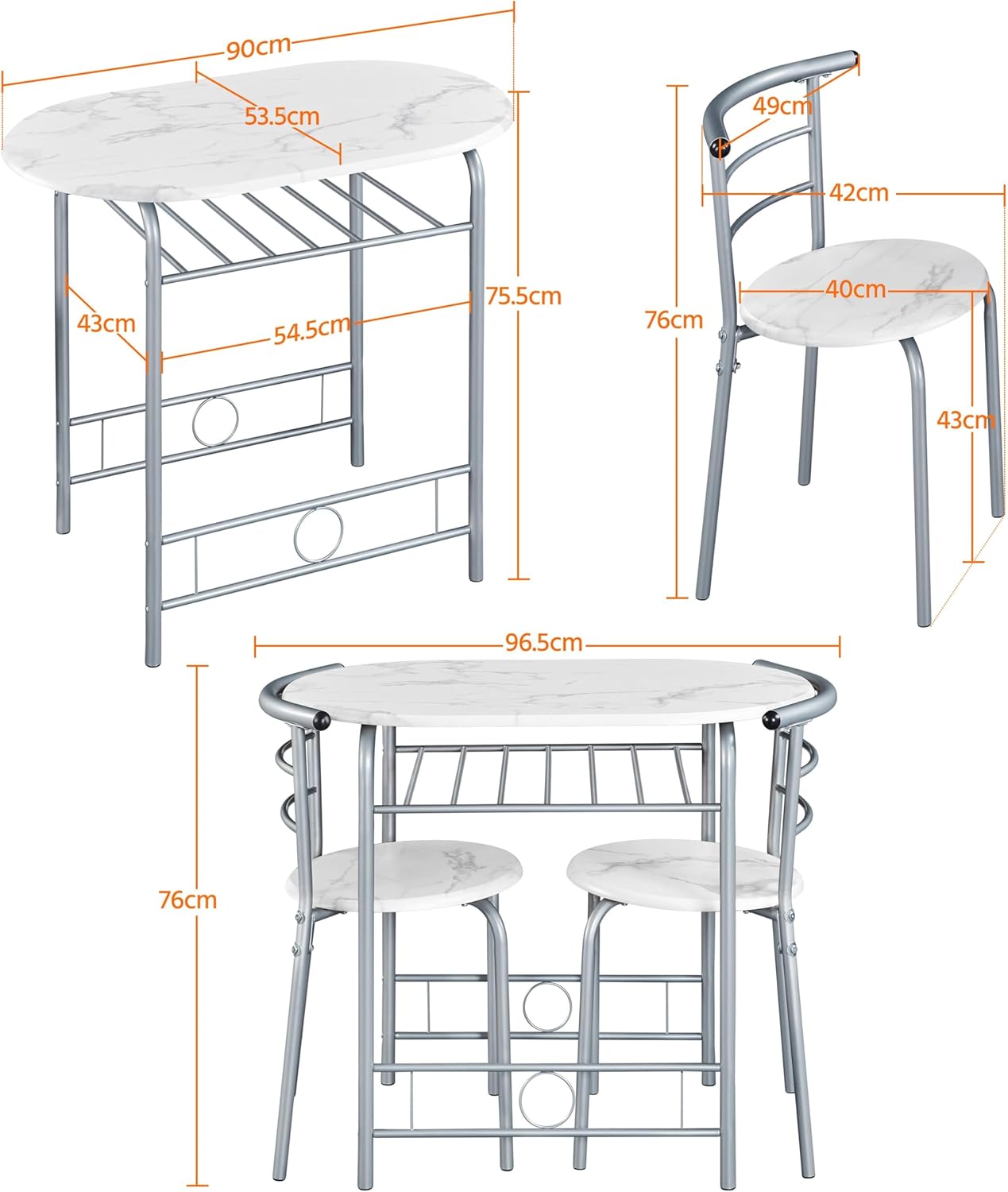 Ensemble Table à Manger Ronde avec 2 Chaises en Bois MDF Porte-Bouteilles Blanc
