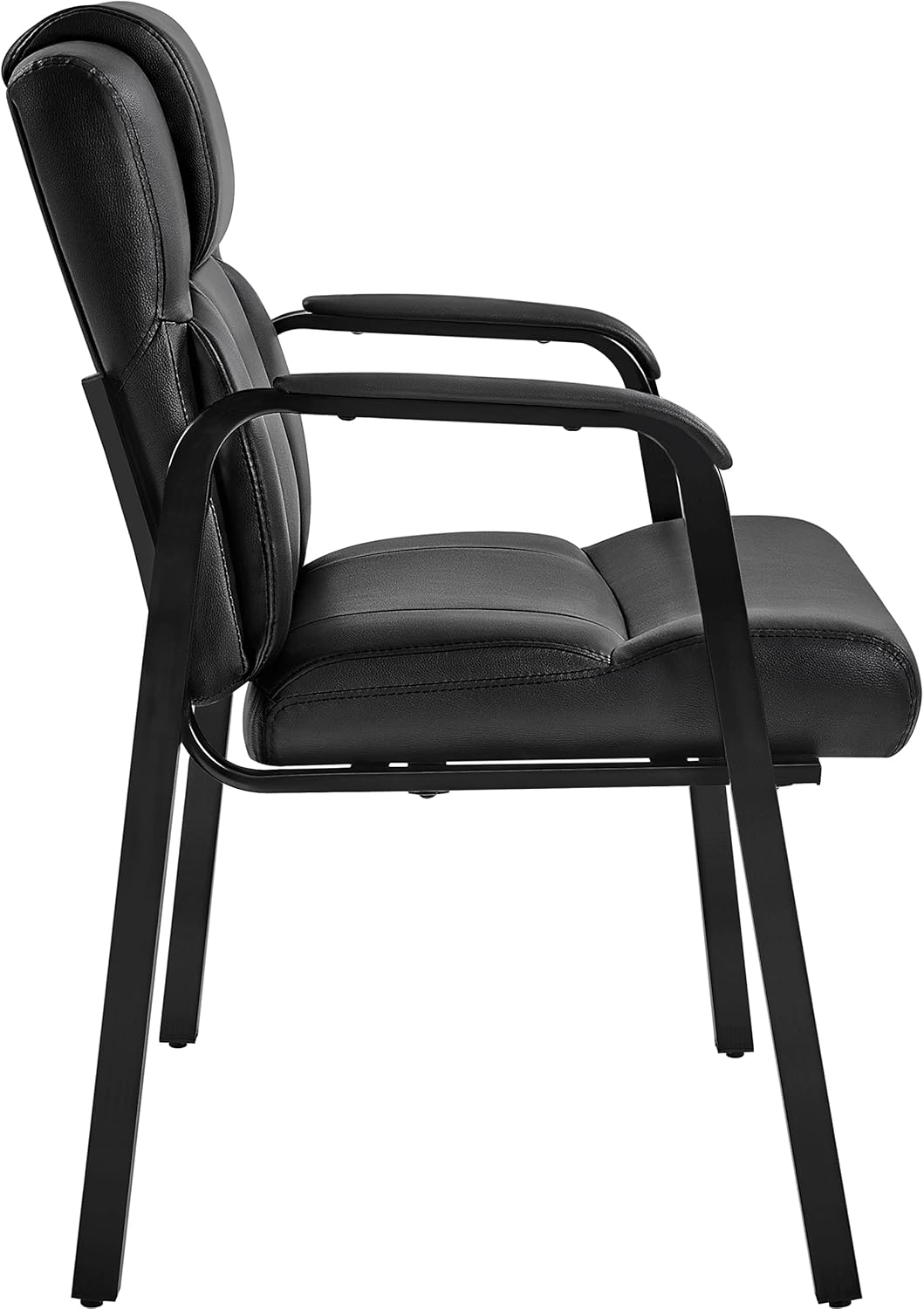 Lot de 2 Chaises Visiteur en Simili Cuir avec Accoudoir, Siège Capitonné et Rembourré, Noir