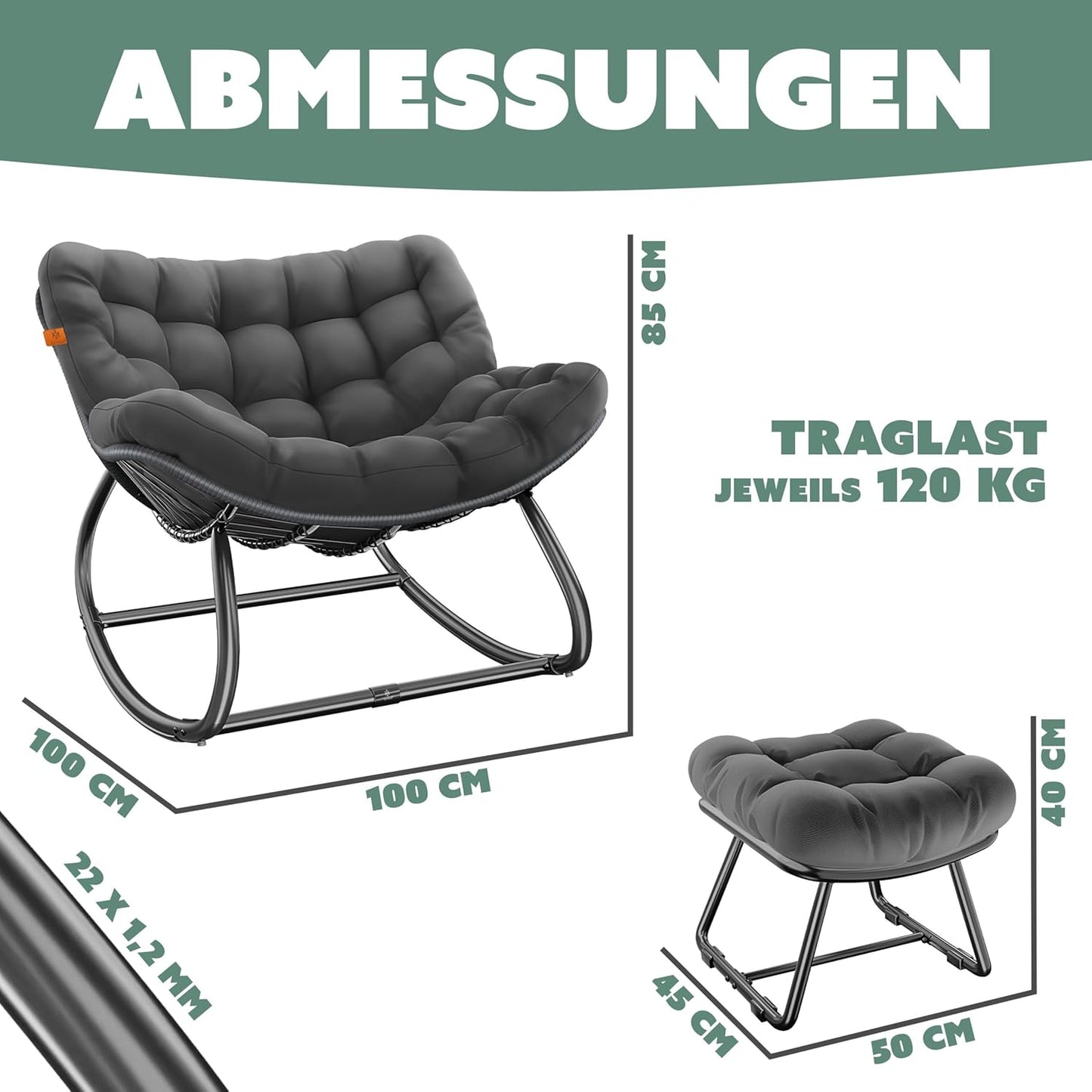 Fauteuil à bascule jardin avec repose-pieds, pour l'intérieur et l'extérieur