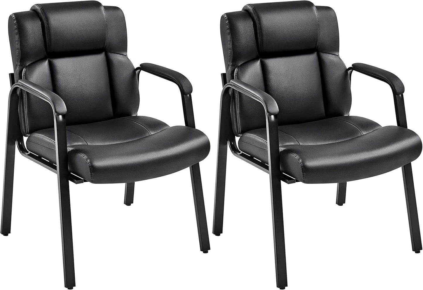 Lot de 2 Chaises Visiteur en Simili Cuir avec Accoudoir, Siège Capitonné et Rembourré, Noir