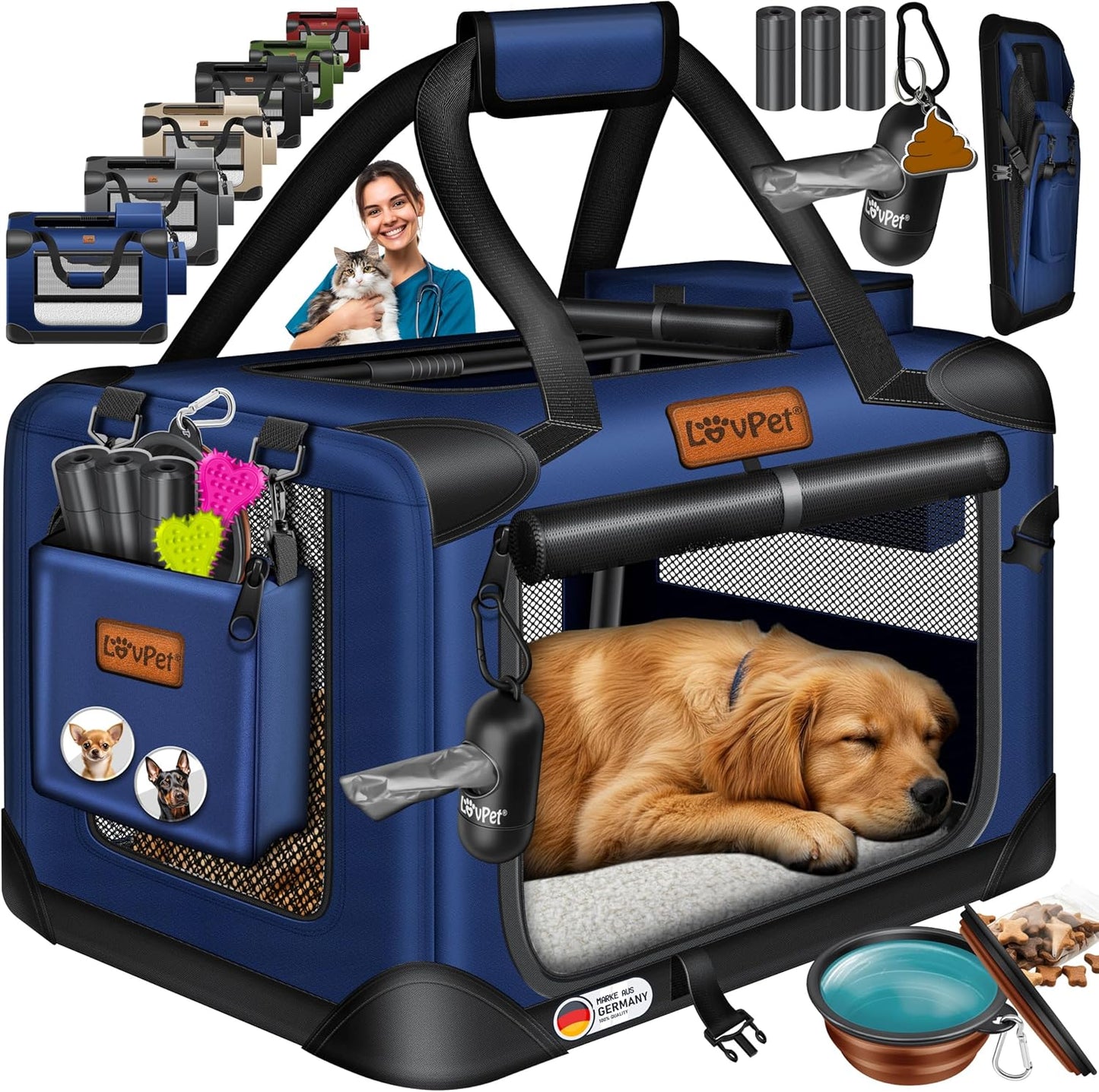 Caisse de transport pour Chien Pliable Bleu Marine, S