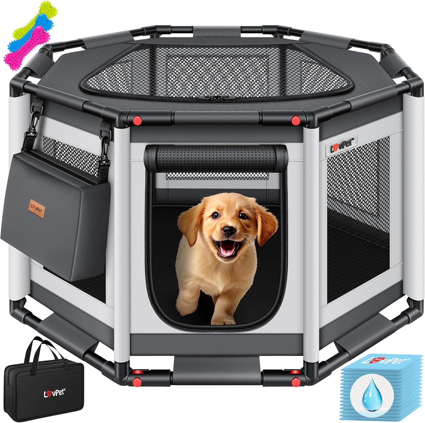 Parc pour Chiots Intérieur Extérieur Cage pour Chiens Tissu Oxford 72 x 72 x 43 cm - Anthracite/Gris