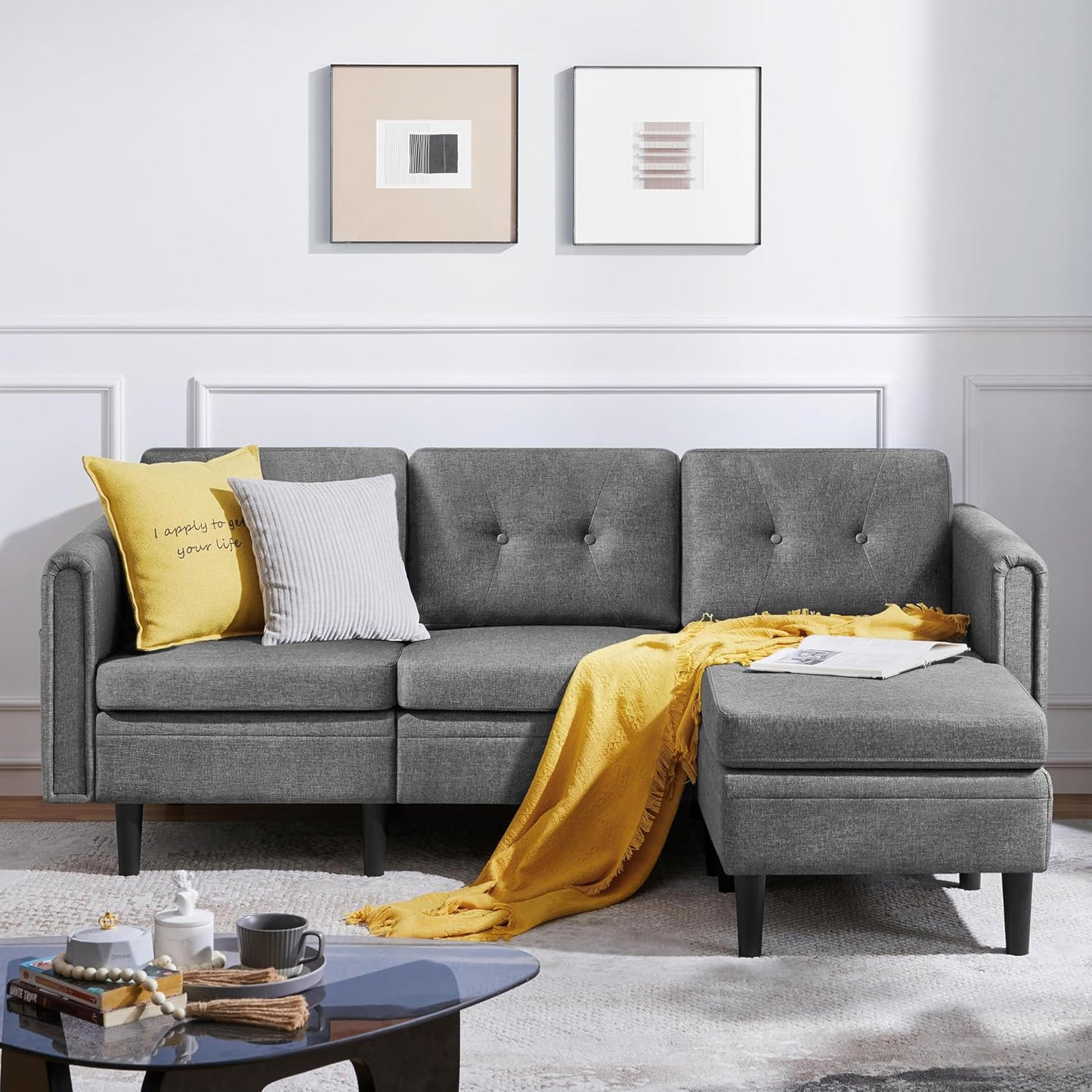 Canapé 3 Places avec Pouf Design Modern