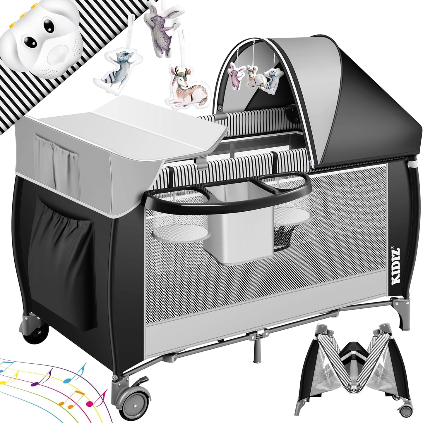 Lit bébé 3 en 1, voyage combiné avec matelas à langer, moustiquaire parc pour bébé sac de transport, pliable