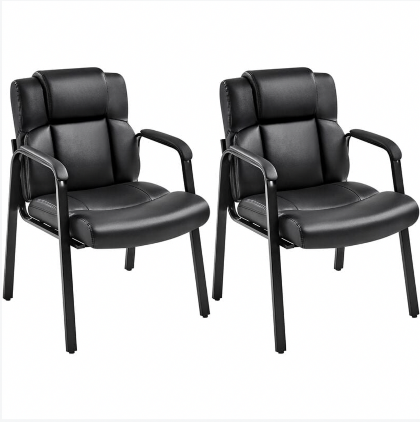 Lot de 2 Chaises Visiteur en Simili Cuir avec Accoudoir, Siège Capitonné et Rembourré, Noir