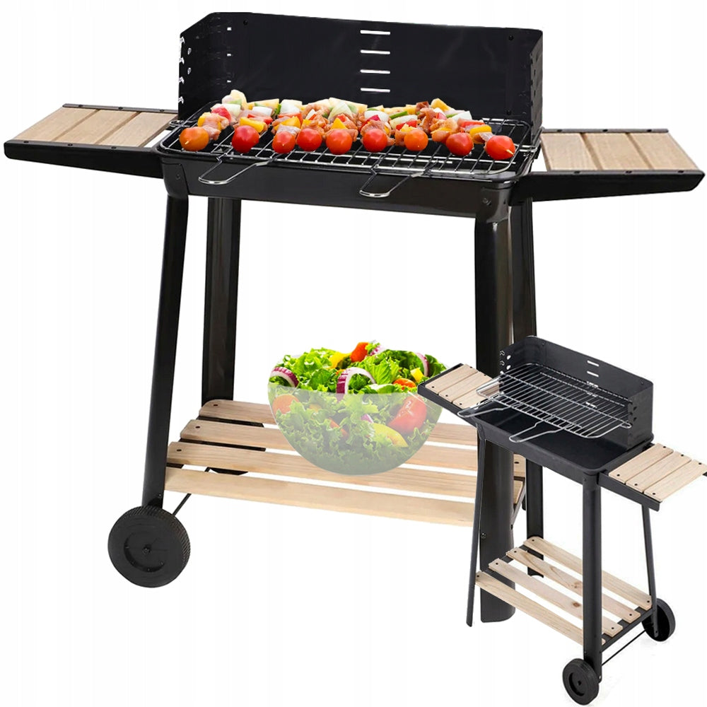 Barbecue charbon avec étagères en bois 94X78X42 cm