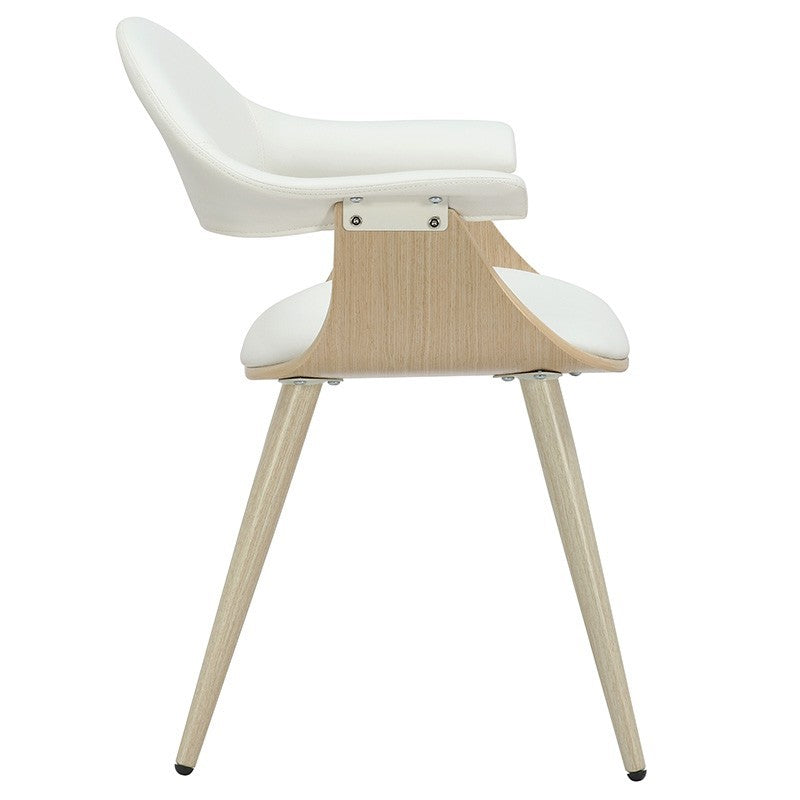Fauteuil Austen PU blanc-pied naturel