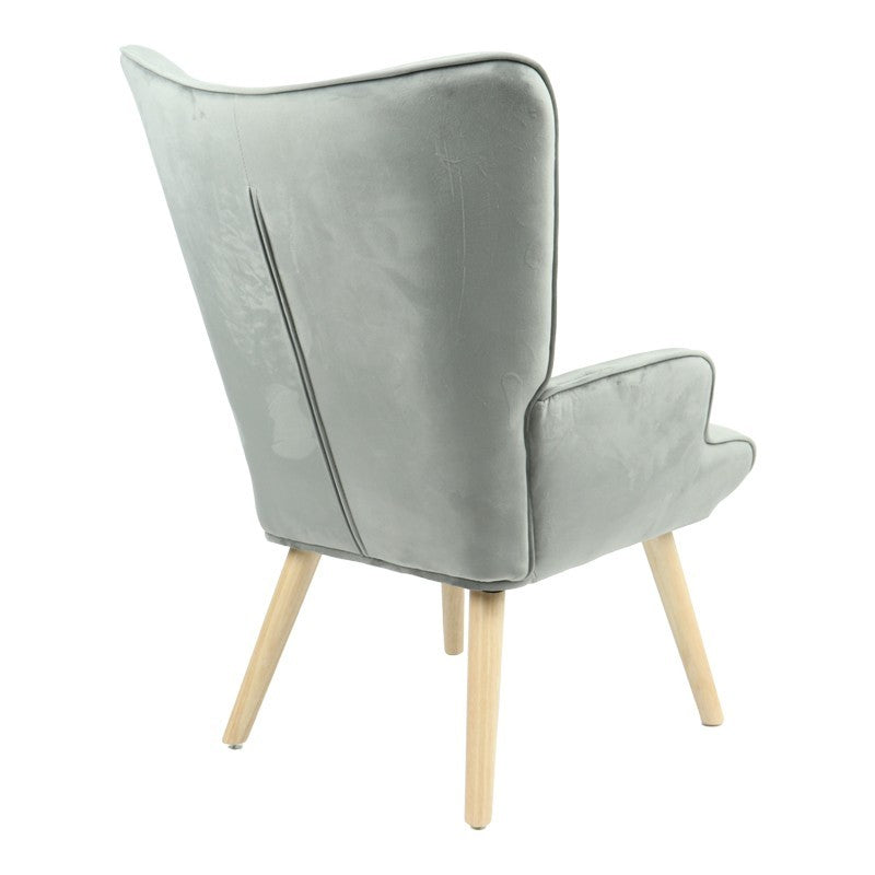 Fauteuil Fluffy tissu velours gris-pied naturel 75x69x96cm