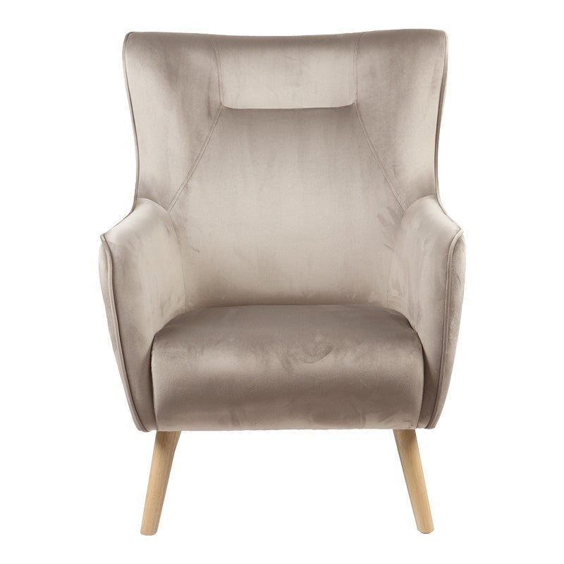 Fauteuil Insicive tissu velours beige-pied naturel 72x89x105cm