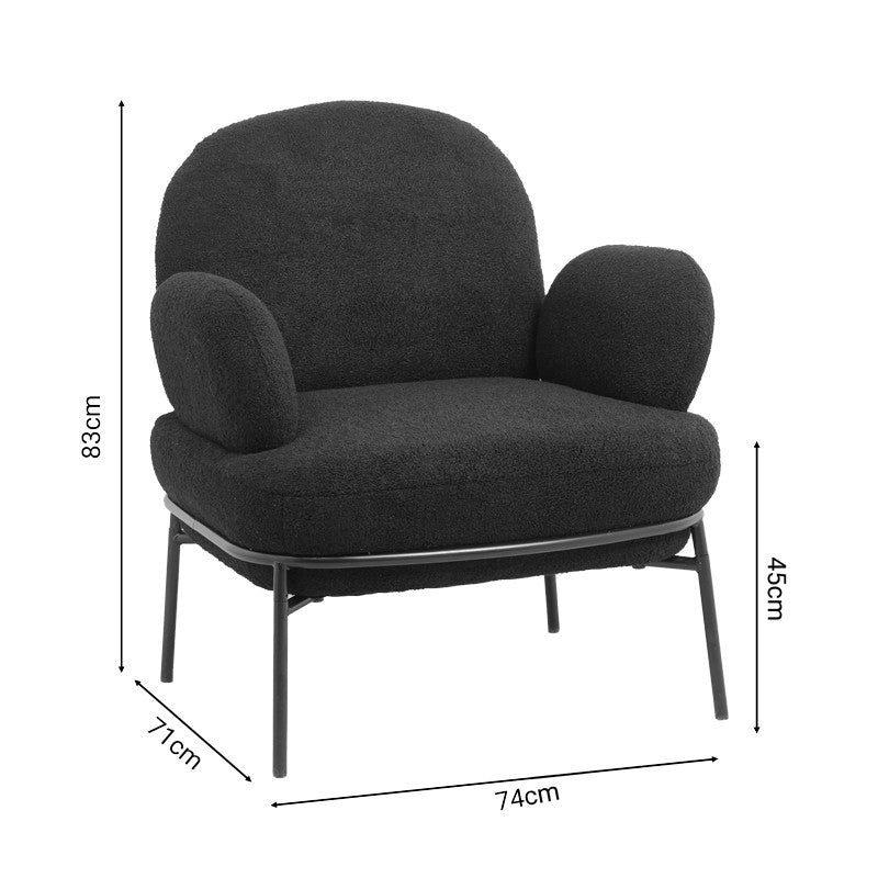 Fauteuil Jaycob boucle noir-pied métal noir 74x71x83cm