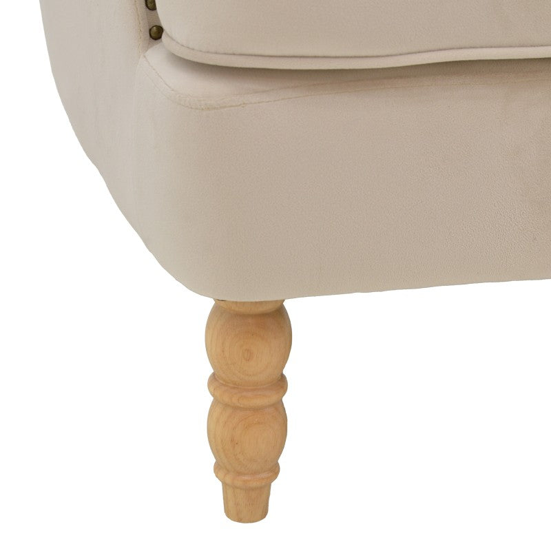 Fauteuil Keisi Blanc velours crème pied bois naturel 81,5x84x92,5 cm