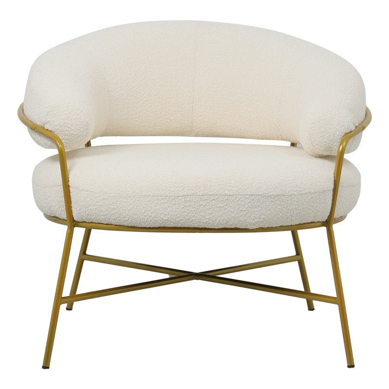 Fauteuil RIO boucle Blanc crème-pied métal doré 84x79x76 cm