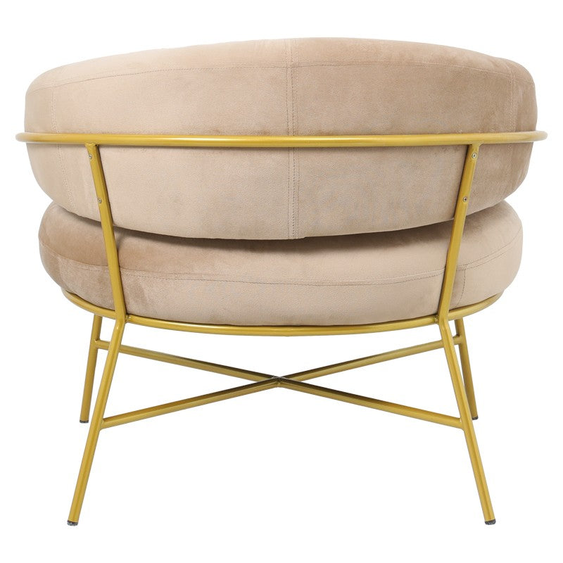 Fauteuil Malu velours beige-pied métal doré 84x79x76cm