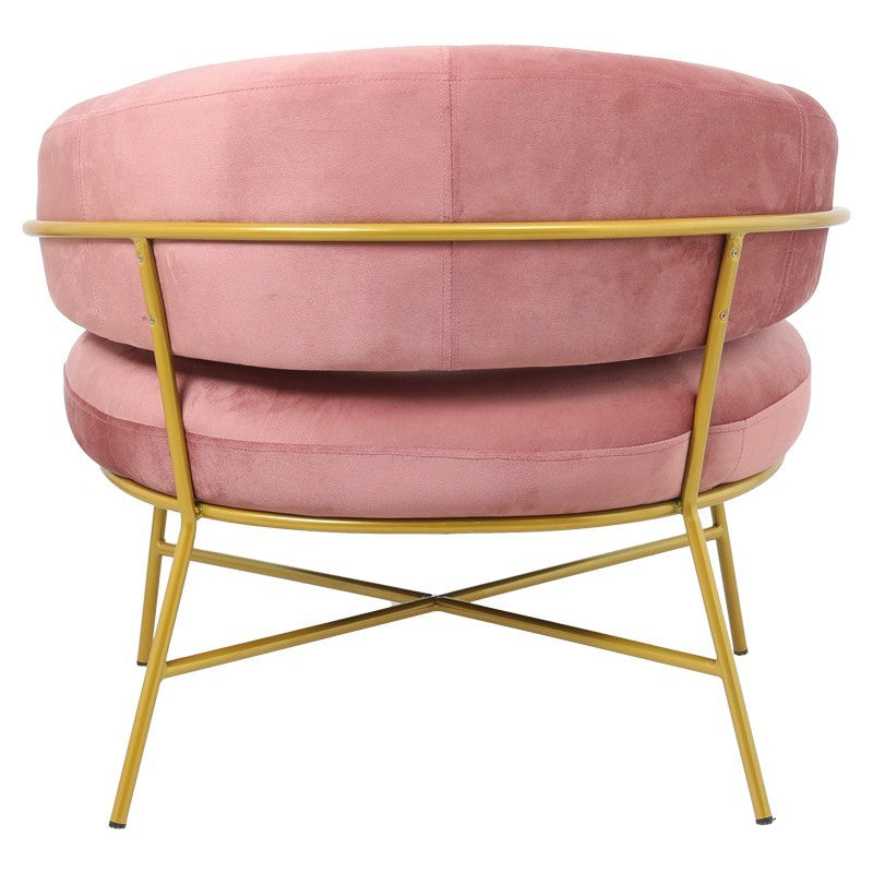 Fauteuil RIO Rose velours pied métal doré 84x79x76 cm