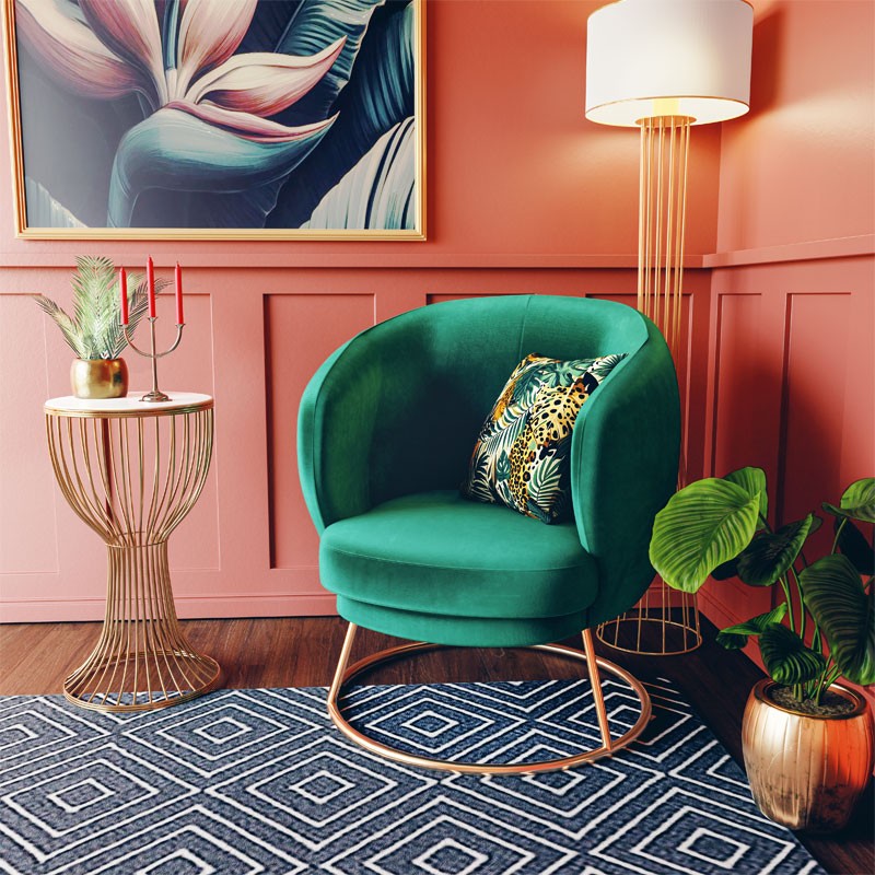 Fauteuil Rony velours vert foncé 78x75x82cm