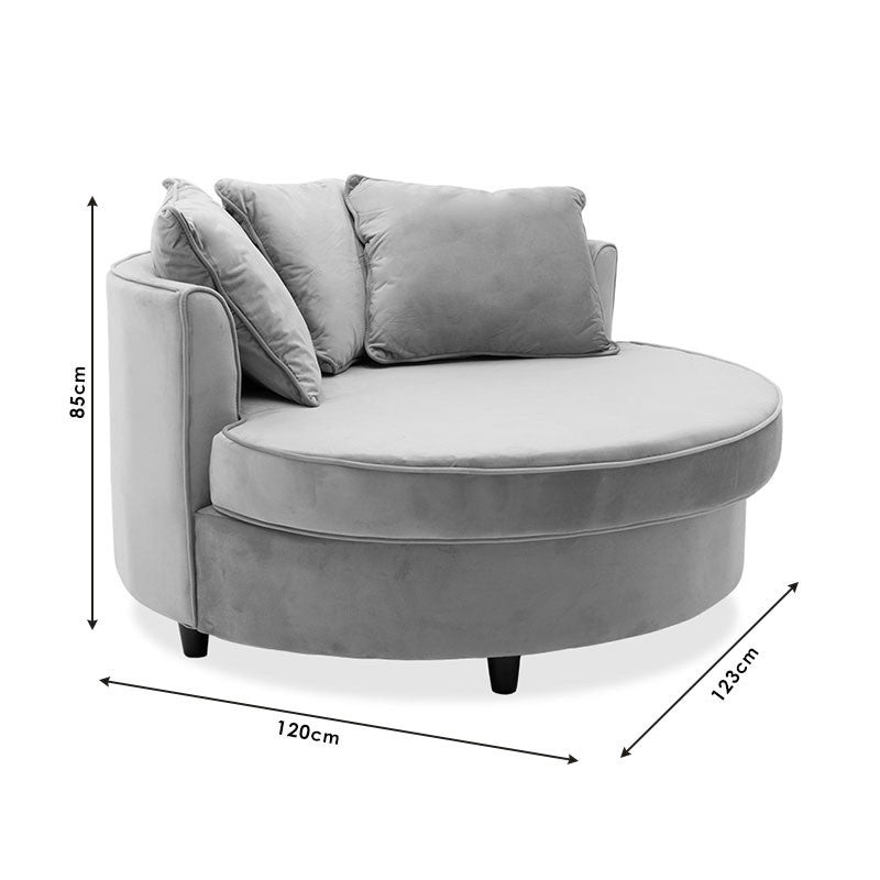 Fauteuil-canapé canapé rond en velours gris 123x120x85cm