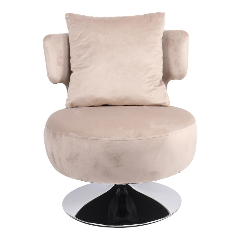 Fauteuil avec coussin Percival tissu teddy beige-base chromée 76x67x76cm