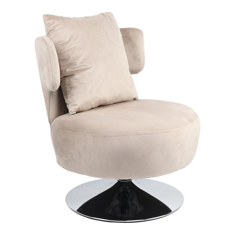 Fauteuil avec coussin Percival tissu teddy beige-base chromée 76x67x76cm