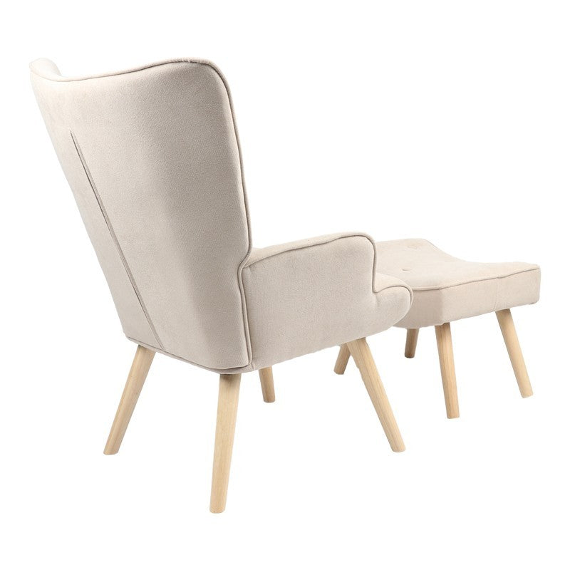 Fauteuil avec repose-pieds Vivienne tissu beige-pied naturel 75x69x96cm