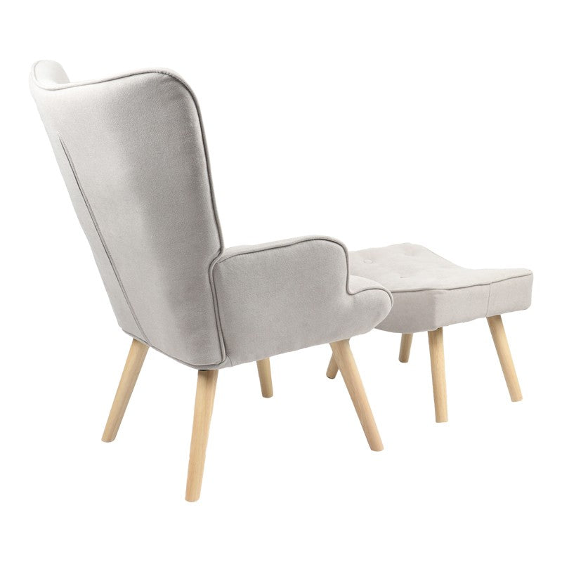 Fauteuil avec repose-pieds Vivienne tissu gris clair-pied naturel 75x69x96cm